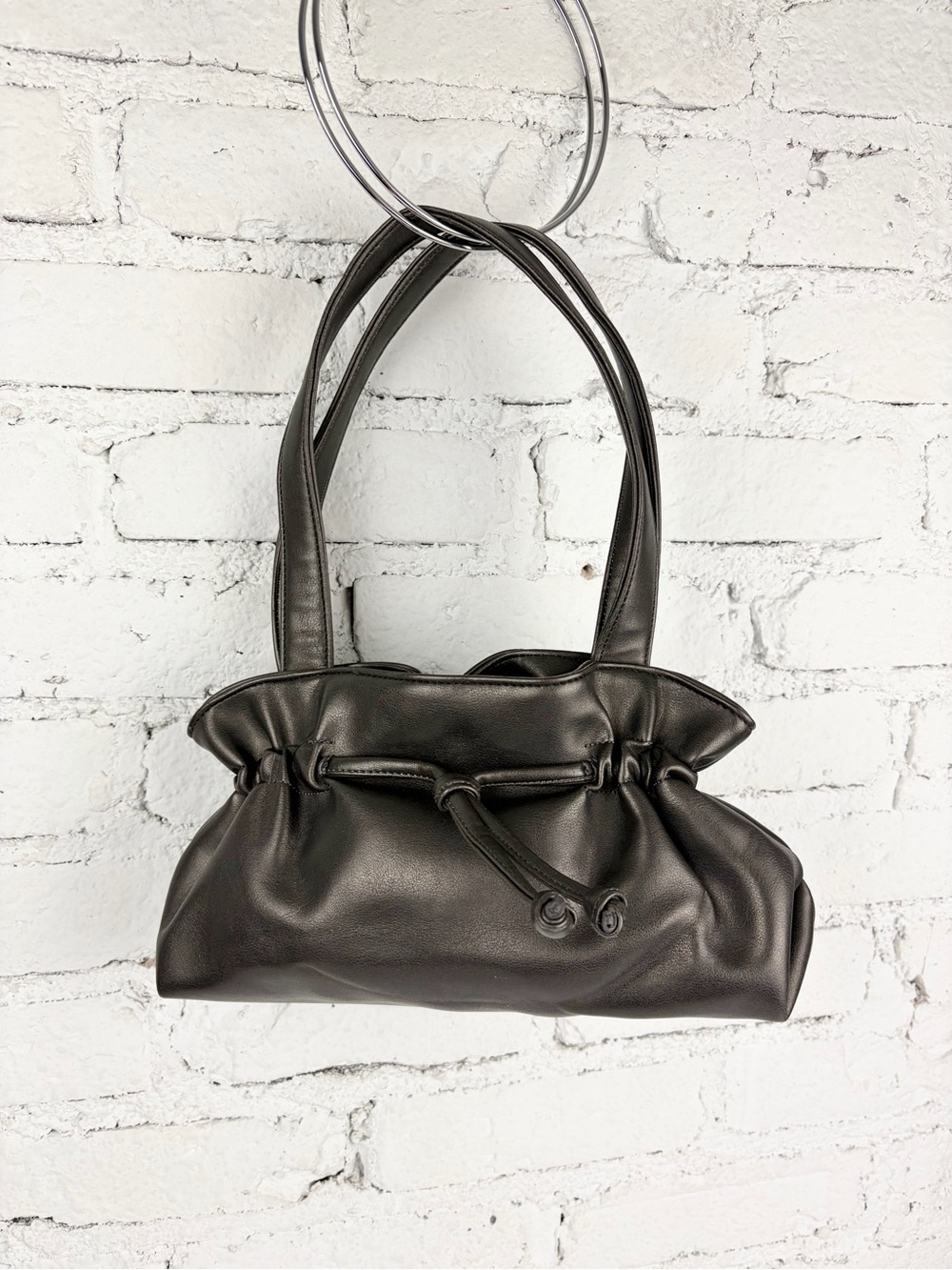 Barney’s New York Vintage Dark Grey Ruched Small Shoulder Bag Purse - Picture 2 of 11